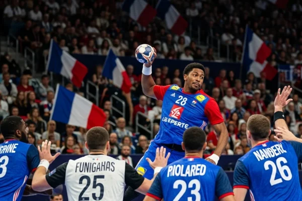 Französische Handball-Nationalmannschaft im Angriff