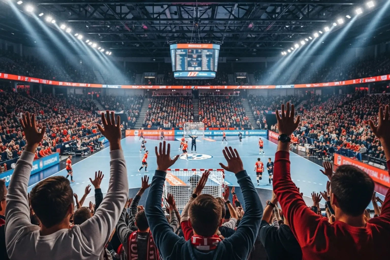 Handball Livewetten – dynamische Spielszene mit Fans im Hintergrund