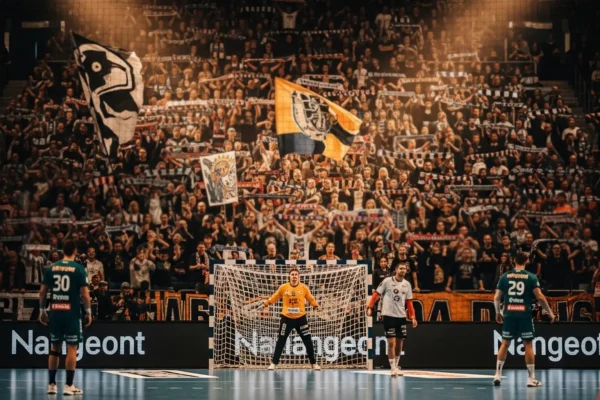 Volle Handball-Arena mit begeisterten Heimfans