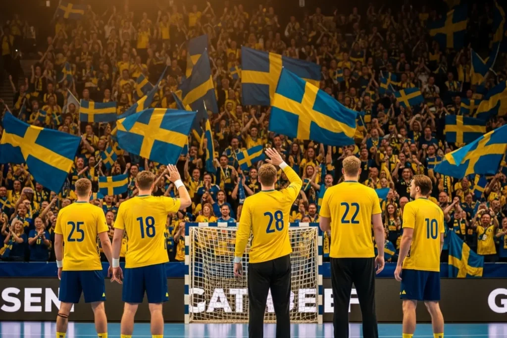 Schwedische Handball-Nationalmannschaft vor Heimfans in Malmö