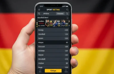 Smartphone mit Sportwetten-App vor deutscher Flagge